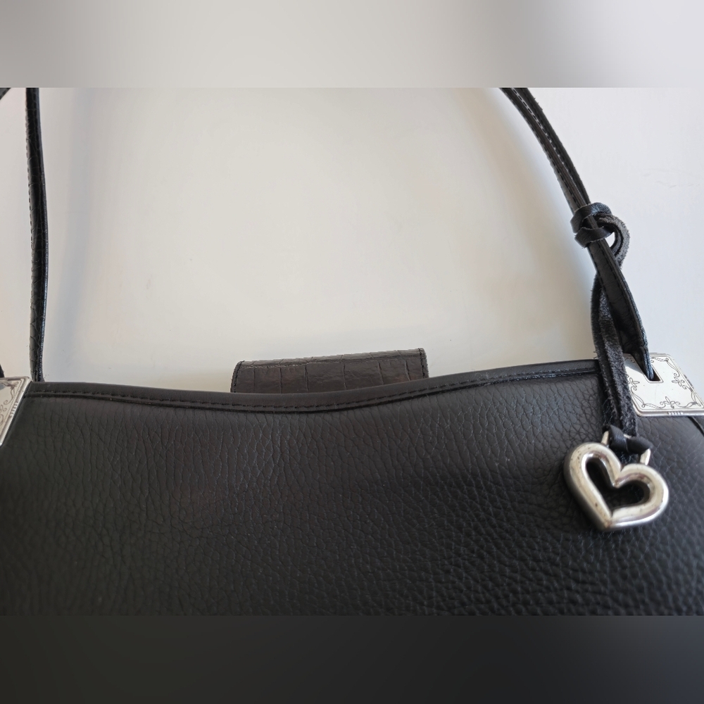 Brighton Vintage Handbag Shoulder Bag Black Brown Croc Leather - Picture 4 of 16